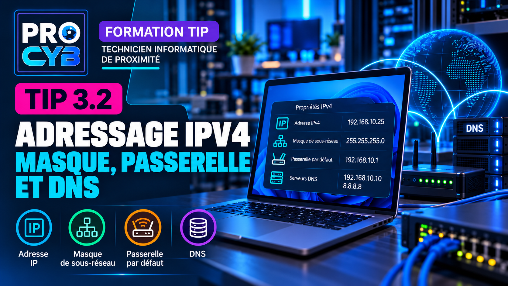 TIP 3.2 – Adressage IPv4, masque, passerelle et DNS