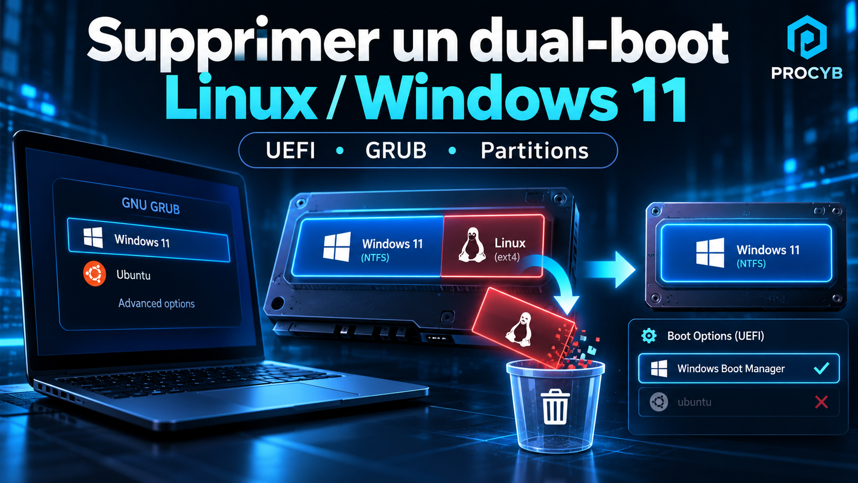 Supprimer proprement un dual-boot Linux / Windows 11