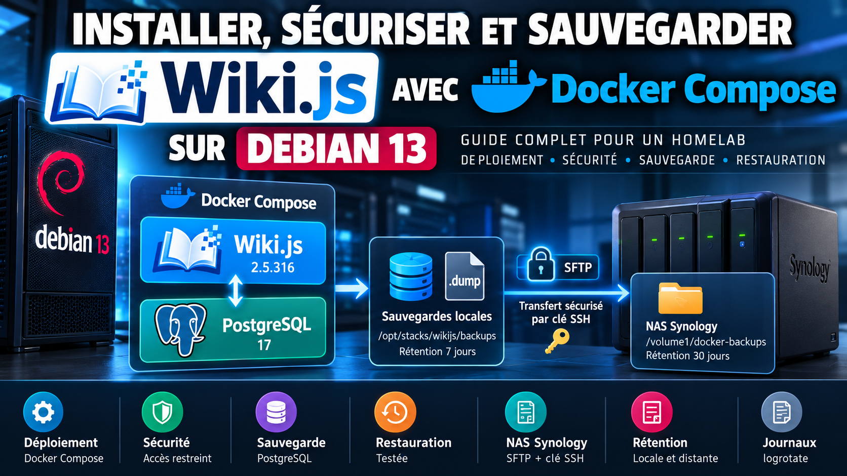 Installer, sécuriser et sauvegarder Wiki.js avec Docker Compose sur Debian 13